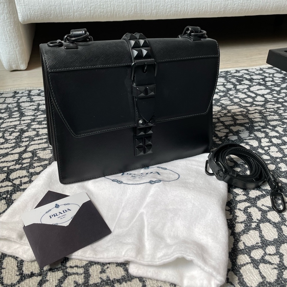 PRADA Black City Calf Bag with Studs (LIKE NEW)